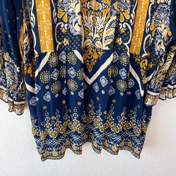Vintage Y2K Womens Plus size 3X Blouse Floral V-Neck Blue Flowy Whimsygoth - Picture 6 of 8